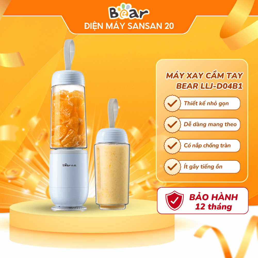 Máy xay sinh tố cầm tay Bear LLJ-D04B1💥HÀNG CHÍNH HÃNG💥 Máy sinh tố màu trắng mã có 2 cốc 350ml bảo 