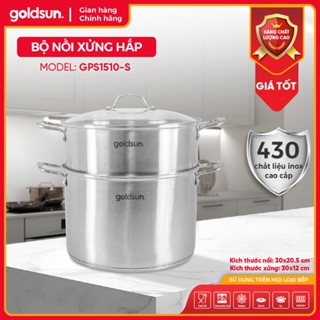 Nồi inox 3 đáy kèm xửng hấp  sz 30cm- nồi luộc gà bếp từ Goldsun GPS1510-S