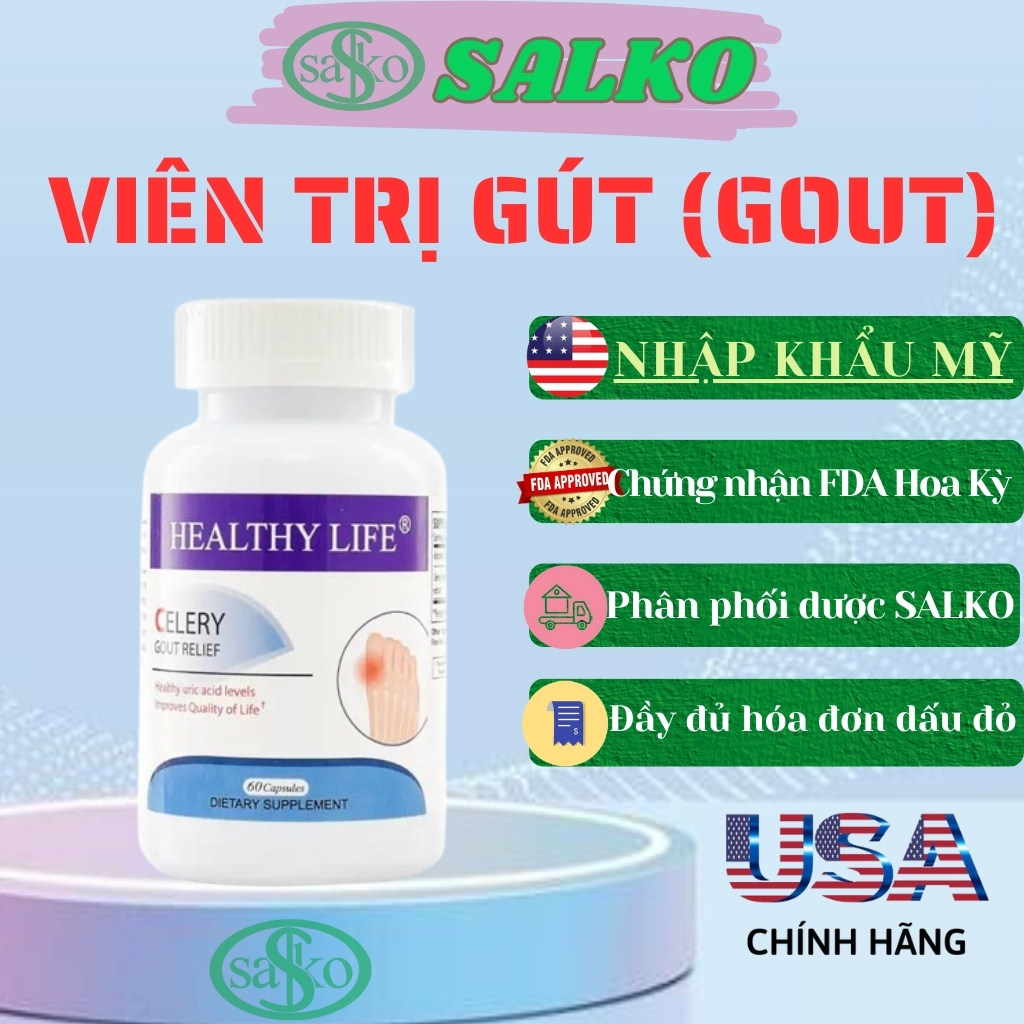 Viên uống gout CELERY [CHÍNH HÃNG MỸ] Trị gút, Làm giảm sưng, đau nhức khớp do gout. Lọ 60 viên