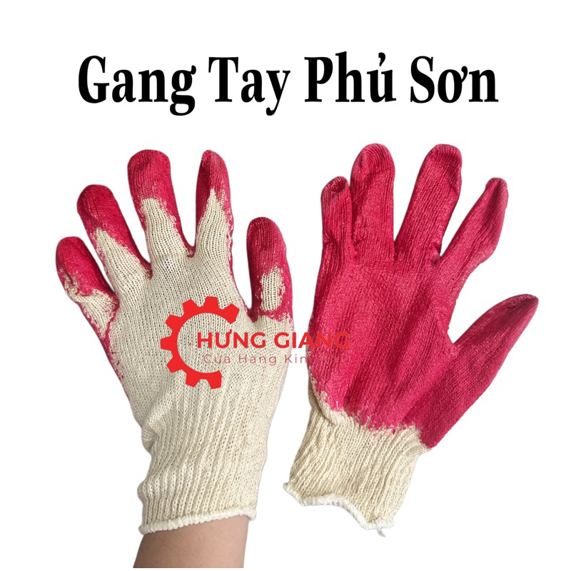 Combo 10 đôi Găng Tay Phủ Sơn Đỏ, Gang Tay Lao Động