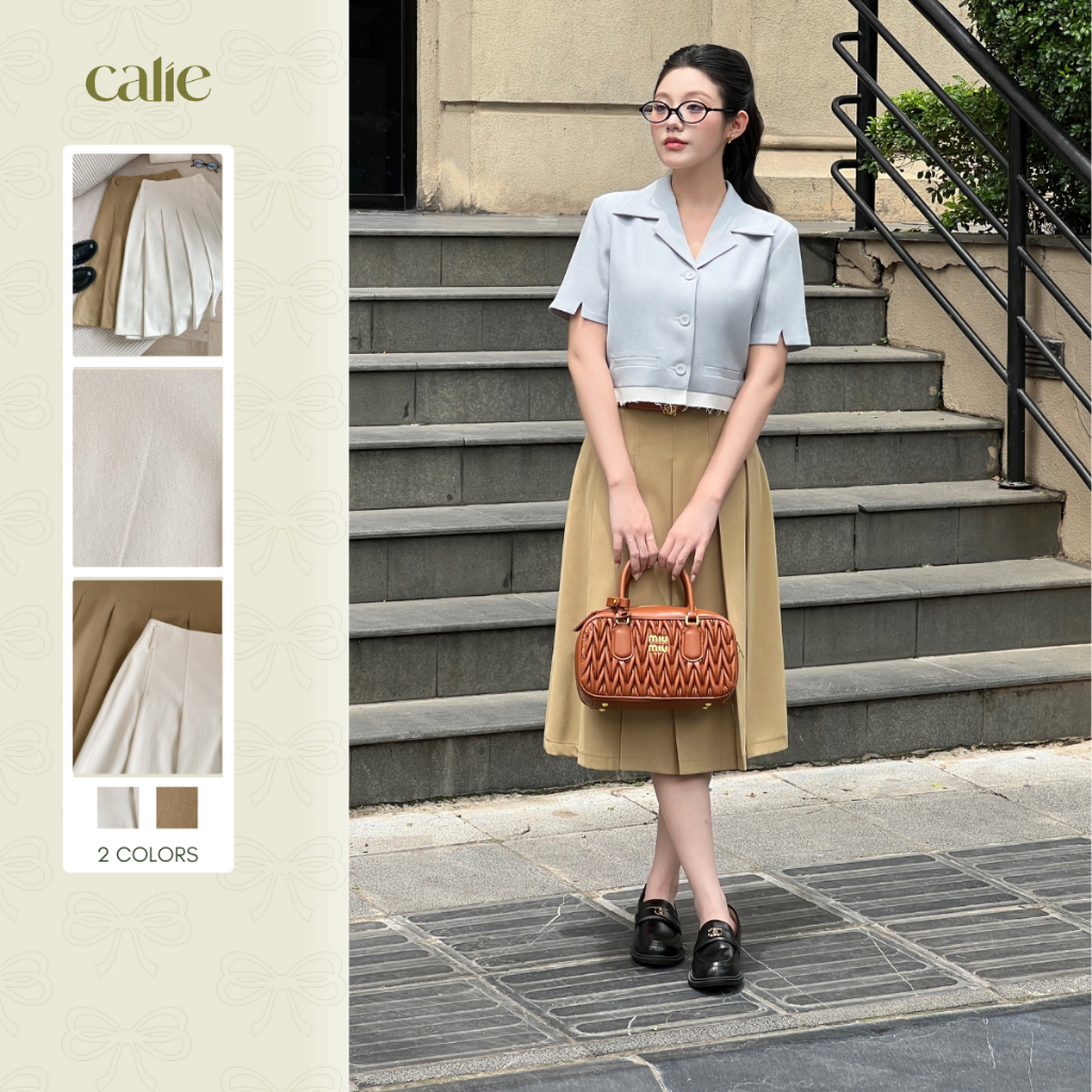 Áo croptop cách điệu cổ hai ve tay cộc thương hiệu Calie house AC416 CX043