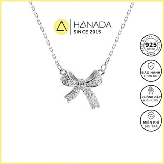 Dây Chuyền BẠC 925 Nguyên Chất (Bảo Hành Đánh Sáng Trọn Đời) Nơ Đính Đá Tiểu Thư Nhẹ Nhàng HANADA 0169 K10