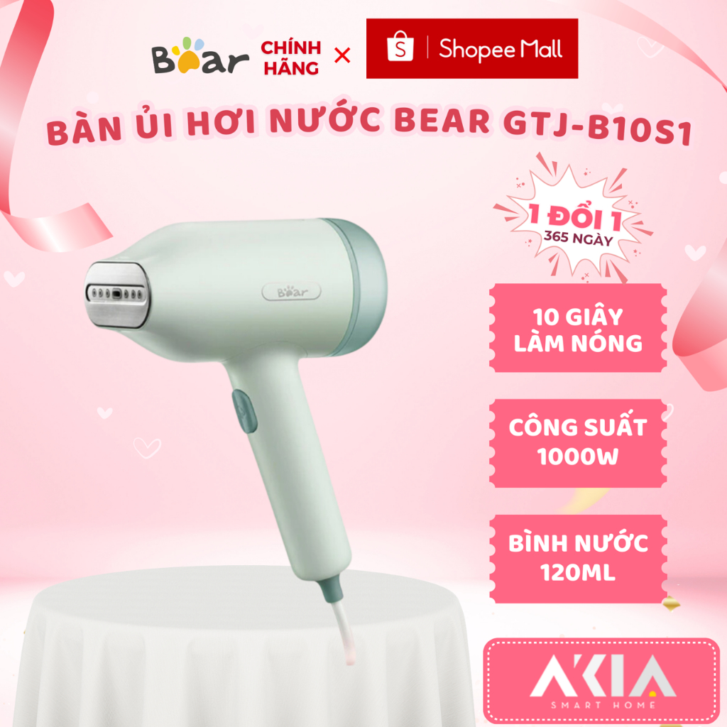 Bàn ủi hơi nước cầm tay Bear GTJ-B10S1 - Dung tích 120ml, công suất 1000W, là quần áo, chính hãng - 