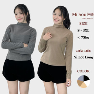 Áo Giữ Nhiệt Lót Nỉ Lông BigSize Trơn Cổ 3 Phân Dài Tay MiSoul , Áo Giữ Nhiệt Dài Tay MiSoul BigSize 237