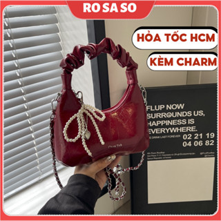 Túi xách nữ cầm tay đeo chéo hot trend màu đỏ đi làm đi chơi da PU may nhúm thời trang ROSASO TX150