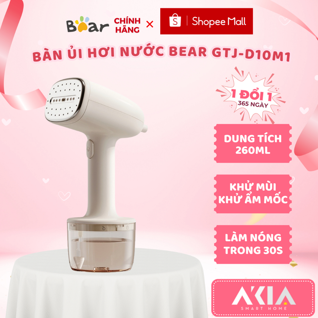 Bàn ủi hơi nước cầm tay Bear GTJ-D10M1 - Công suất 1000W, Làm nóng nhanh trong 10s, Khử mùi và ẩm mố