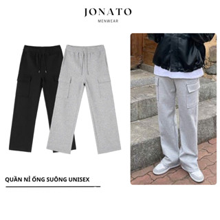 Quần nỉ ống rộng JONATO quần túi hộp nam nữ dáng suông rộng chất liệu vải nỉ cao cấp dày dặn