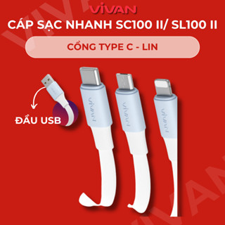 Cáp Sạc Nhanh VIVAN SC100 II/ SL100 II (Type C/ Lin), Màu Trắng Xanh - Công Suất 2.4A, Dài 100cm - Hàng Chính Hãng