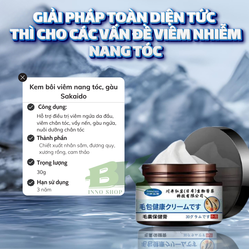 Kem Bôi Viêm Nang Tóc, Nang Lông Thảo Dược SAKAIDO Hỗ Trợ Giảm Các Ổ Viêm Nang, Sạch Gàu, Thông Thoáng Da Đầu | BK INNO