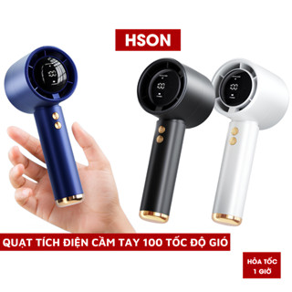 Quạt cầm tay HSON 100 cấp độ gió, Quạt tích điện mini pin cao 5 000 mah hiển thị led, tuabin gió mạnh, dùng lâu