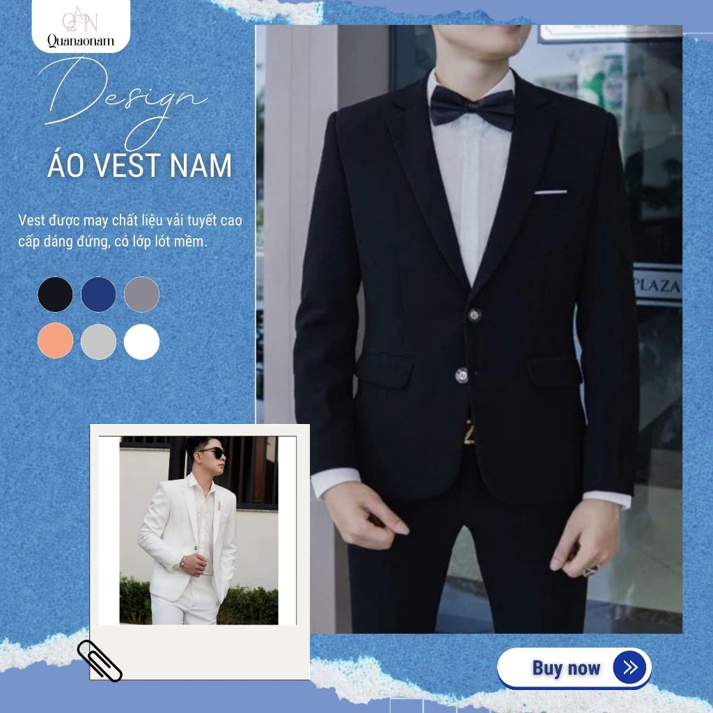 [ÁO LẺ K QUẦN] Áo vest nam, Vest chú rể mẫu 2 khuy {TẶNG CAVAT,PKIEN} chất vải tuyết mưa tây, ko nhăn,ko xù, ko bay màu