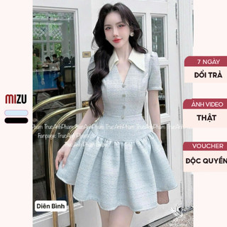 Váy Babydoll Dự Tiệc Phong Cách Tiểu Thư Cộc Tay Cổ V Váy Xèo - Đầm Vải Dạ Dày Dặn 2 Màu Xinh Có Bigsize MIZU - DB2810