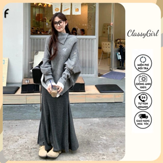 Áo len cao cổ màu xám dáng lười cao cấp dành cho nữ trong mùa thu đông áo len dệt kim dáng rộng kiểu tay cánh dơi