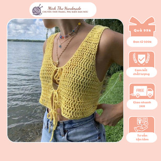 Áo len móc lưới thắt nơ SUNNY CROP (crochet) handmade