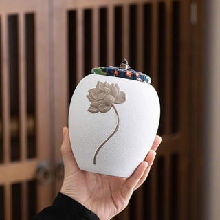 Hũ Trà Hoa Sen - Hũ Gốm Hoa Sen Nắp Gấm Cao Cấp / Hàng Tuyển Chọn