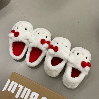 Dép bông HelloKitty mùa đông dành cho nữ - Dép chất liệu bông ấm áp hình mèo Kitty dễ thương