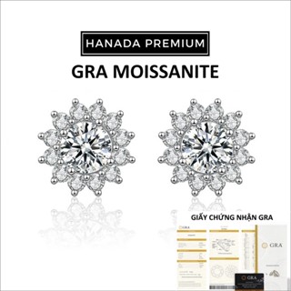   QUÀ TẶNG NOEL  Bông Tai Hanada Đá Moissanite 6.5MM Hoa Hướng Dương Bạc 925 Phủ Bạch Kim Nam Nữ 1715 A7 