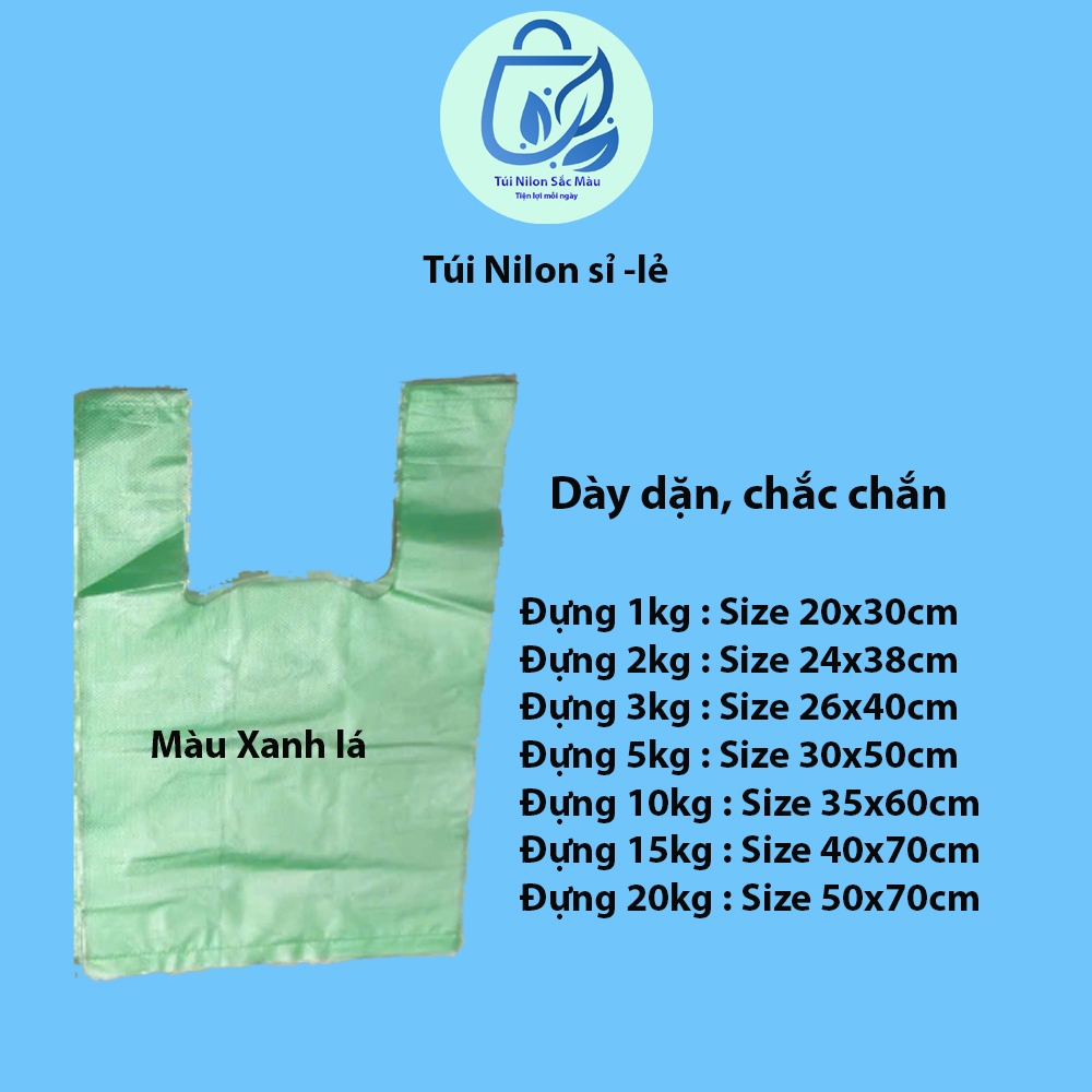 Túi xốp nilon màu XANH LÁ có quai xách, túi nilon ( KEO ZIN ) trong suốt giá rẻ 1Kg/size ( sỉ &lẻ)
