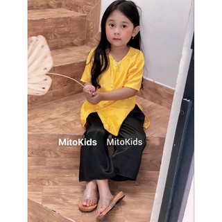 (8-35kg) Bộ bà ba gấm lá tre cho bé gái