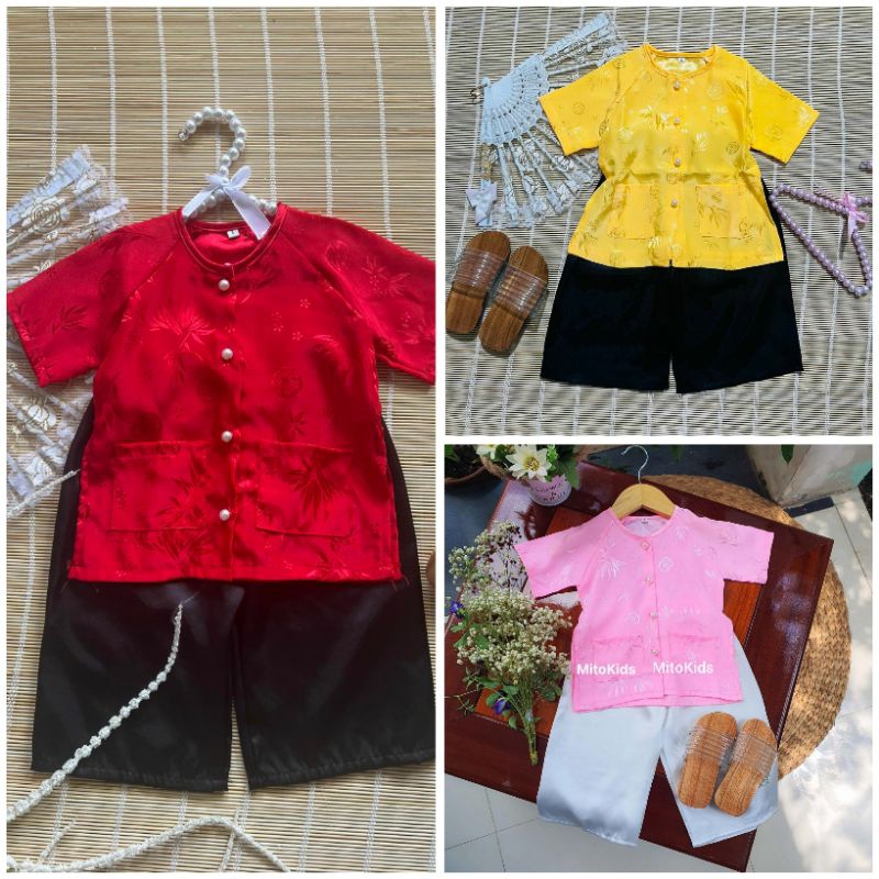 (8-35kg) Bộ bà ba gấm lá tre cho bé gái