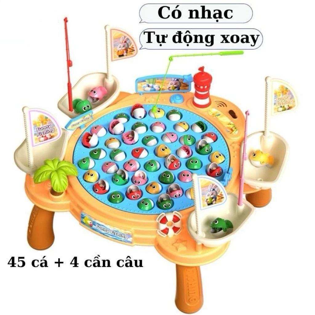  Đồ Chơi Bàn Câu Cá Điện Trẻ Em 45 Con Cá Size Lớn,Có Nhạc,Tự Xoay Kèm 4 Cần Câu Nam Châm Phù Hợp Cho Bé BoBo Store 