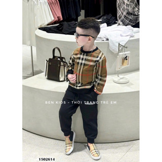 Áo Thun Dài Cổ Tròn Cho Bé Trai Mix Cổ Sọc BBR Sang Chảnh Cho Bé