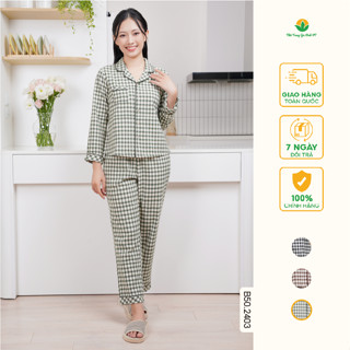 Bộ pyjama nữ Việt Thắng, quần dài, áo dài tay, chất cotton kate - B50.2403