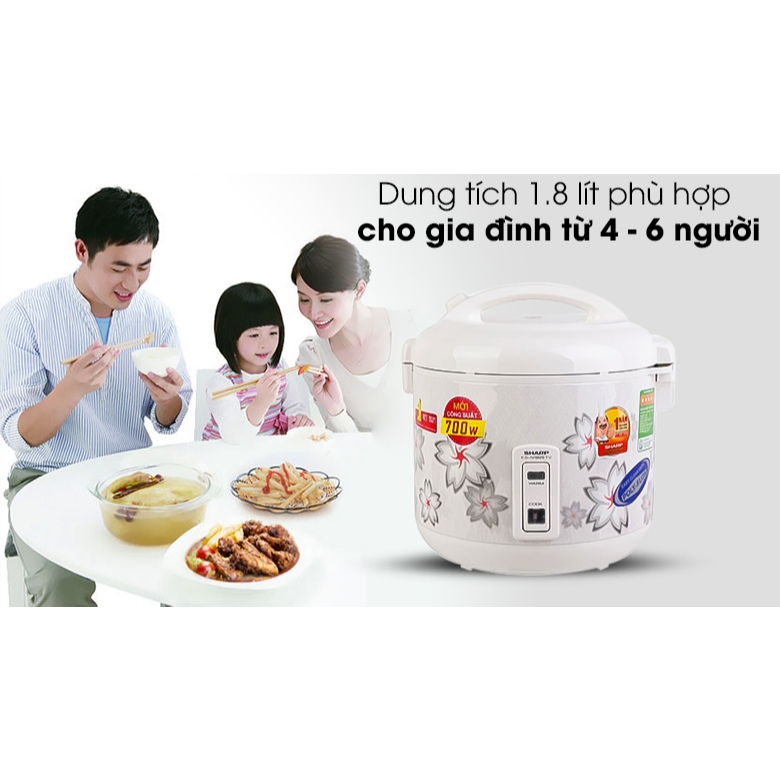 Nồi cơm nắp gài Sharp 1.8 lít KS-N182ETV công suất 700w, sản xuất Thái Lan