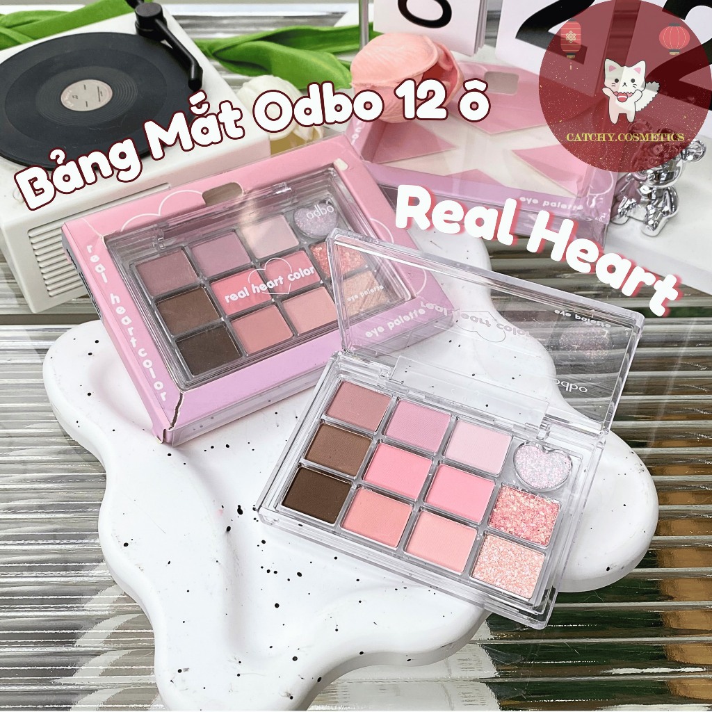   ODBO  Bảng Mắt Odbo 12 Ô Real Heart Trái tim Nhũ Lì Trong Suốt Color Eye Palette  OD2019  
