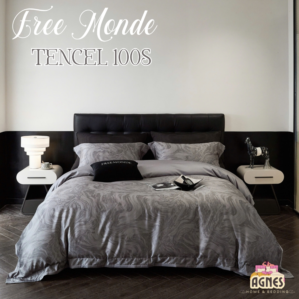Chăn ga gối Genji Decor Freemondeo chất liệu lụa tencel 100s màu xám đầy đủ kích thước đệm