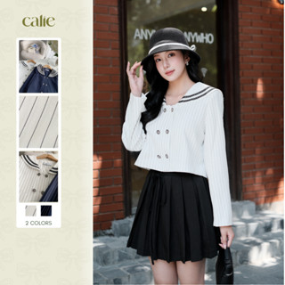 Áo cách điệu cổ thủy thủy phối ren và  chân váy xếp ly thắt nơ cạp duyện dáng thương hiệu Calie AB082 - CX049