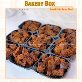 HT12 | 100 Hộp Nhựa Vuông Đế Đen Đựng Sushi, Xôi, Bánh Ngọt