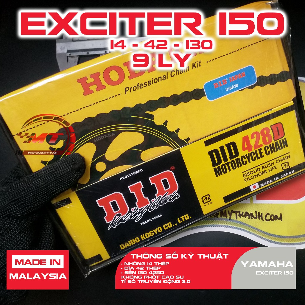 Nhông sên dĩa Exciter 150 14T 42T 130LL sên 9 ly - Lựa chọn hoàn hảo từ Hodaka DID