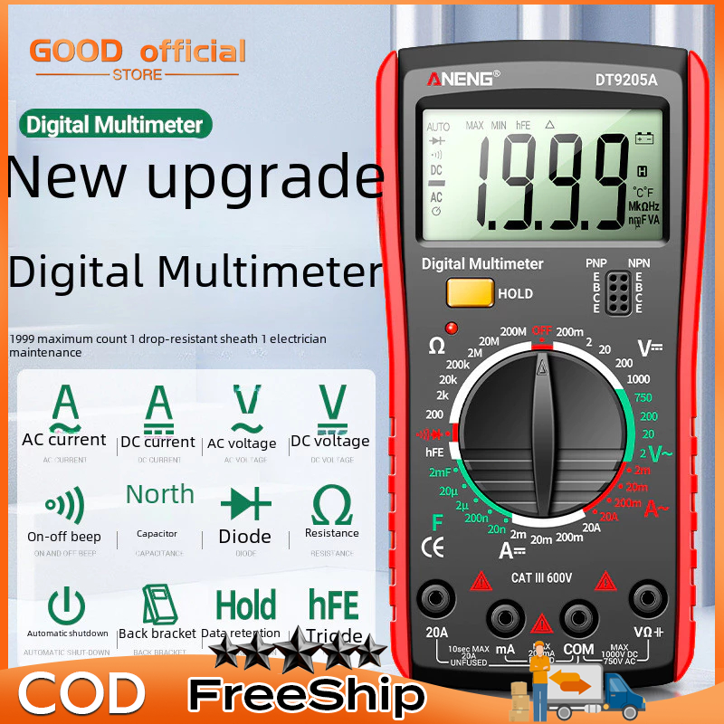 Bộ 1 Đồng hồ đo vạn năng Excel DT9205A Thích hợp cho thợ điện tử hay học sinh sinh viên học tập