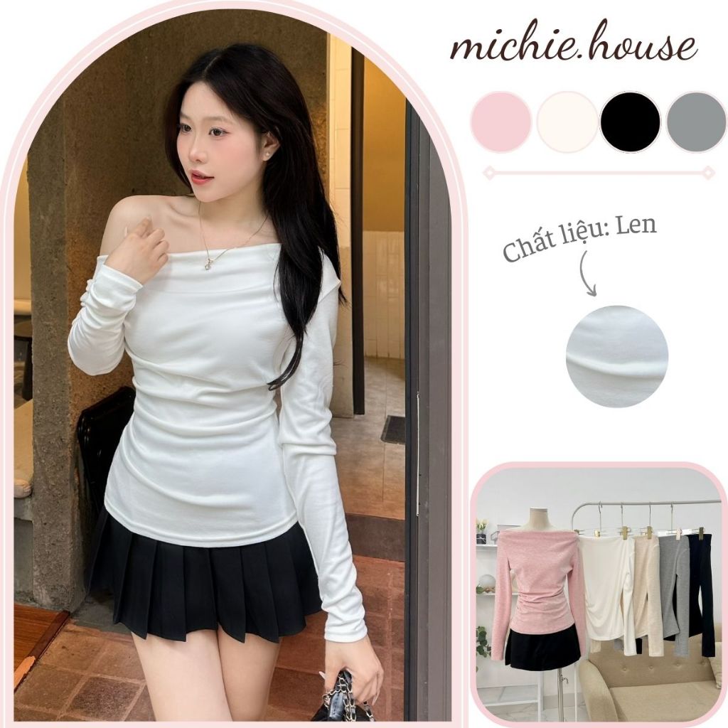 Áo trễ vai dài tay xỏ ngón dáng ôm body chất len loang dày dặn mùa thu đông phong cách Hàn Quốc - Michie.house - A487