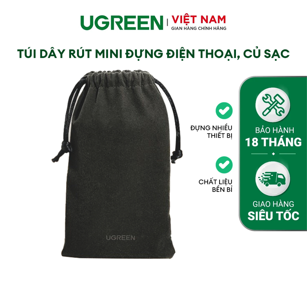 Túi dây rút Mini để điện thoại, củ sạc Ugreen 15108 | Đựng đa dạng thiết bị | Bền bỉ