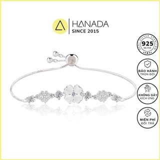 Lắc Tay BẠC 925 Hanada (Bảo Hành Đáng Sáng Trọn Đời) Hoa Đá Trắng Cỏ 4 Lá May Mắn Đính Đá Freesize Tùy Chỉnh 1107 K16