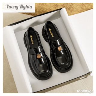 CÓ SẴN giày búp bê giày oxford da nữ hoạ tiết hình đồng xu hoa trà phong cách Hàn Quốc tiểu thư hottrend năm 2025