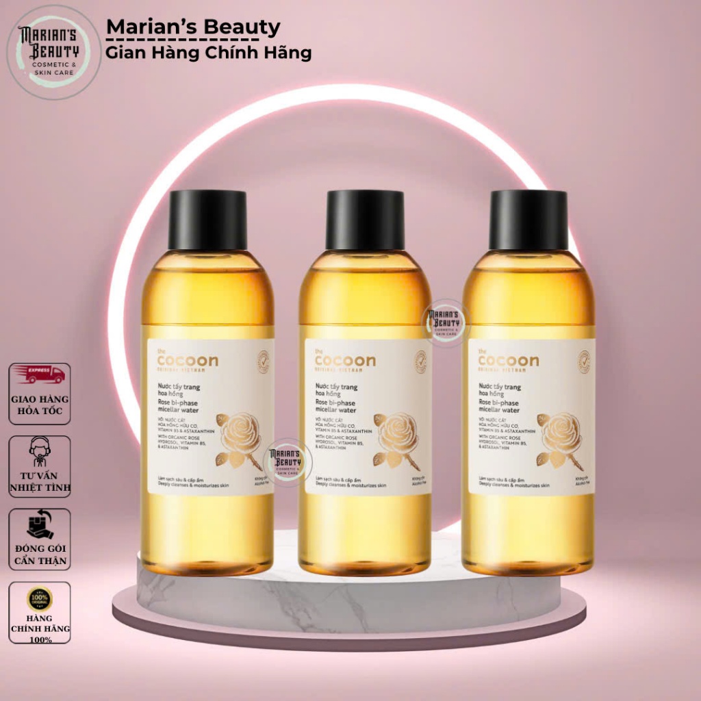 Nước tẩy trang hoa hồng Cocoon 310ml - Dầu tẩy trang Cocoon tẩy sạch makeup và cấp ẩm cho da