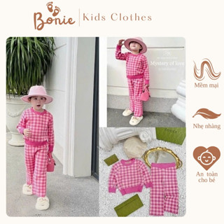 Bộ len mềm mại, ấm áp cho bé gái - set len caro sang chảnh siêu xinh cho bé gái, chất len đanh mịn