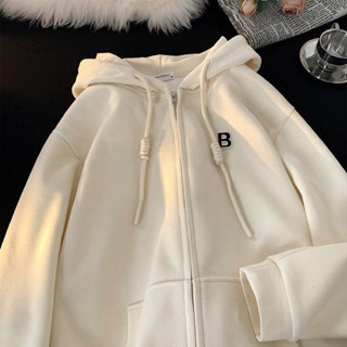 Áo khoác hoodie zip nữ. áo khoác nỉ bông mũ 2 lớp dày đẹp in hình chữ B