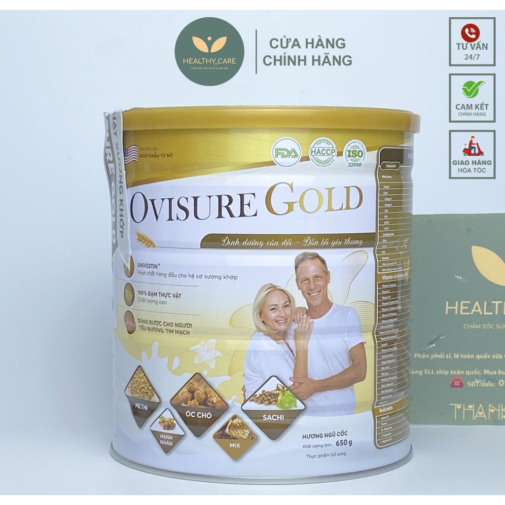 Combo 5 lon TẶNG 1 XỊT CỐT Sữa hạt OVISURE GOLD 650gam - 100% thuần chay từ đạm thực vật giúp xương khớp chắc khoẻ