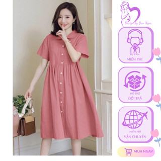 Đầm bầu thiết kế Bảo Ngọc cổ sen tròn form babydoll, khuy toàn thân (cúc thật), chất mềm mát có túi 2 bên- TH25