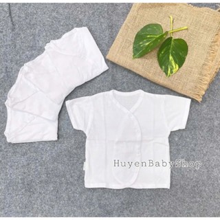 Combo 3 chiếc Áo sơ sinh Ngắn tay Khuy Chéo Màu Trắng dễ thương cho bé sơ sinh từ 3 đến 9kg (100% Cotton Cao Cấp)