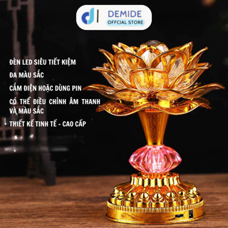  Đèn thờ hoa sen DEMIDE đèn thờ led hình hoa sen đèn led đổi màu dùng pin hoặc điện 