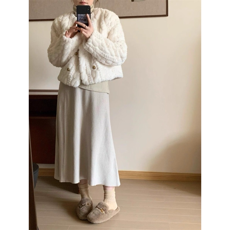 Áo Khoác Lông Thỏ Cổ Tròn 8 Cúc Thiết Kế 2 Lớp Dày Dặn Không Rụng Lông Momome | BigBuy360 - bigbuy360.vn