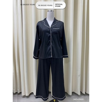 Bộ Pizama lụa trơn tay dài quần dài BIGSIZE (55kg đến 95kg) – 24DYDN05 - [BU Bigsize Young]