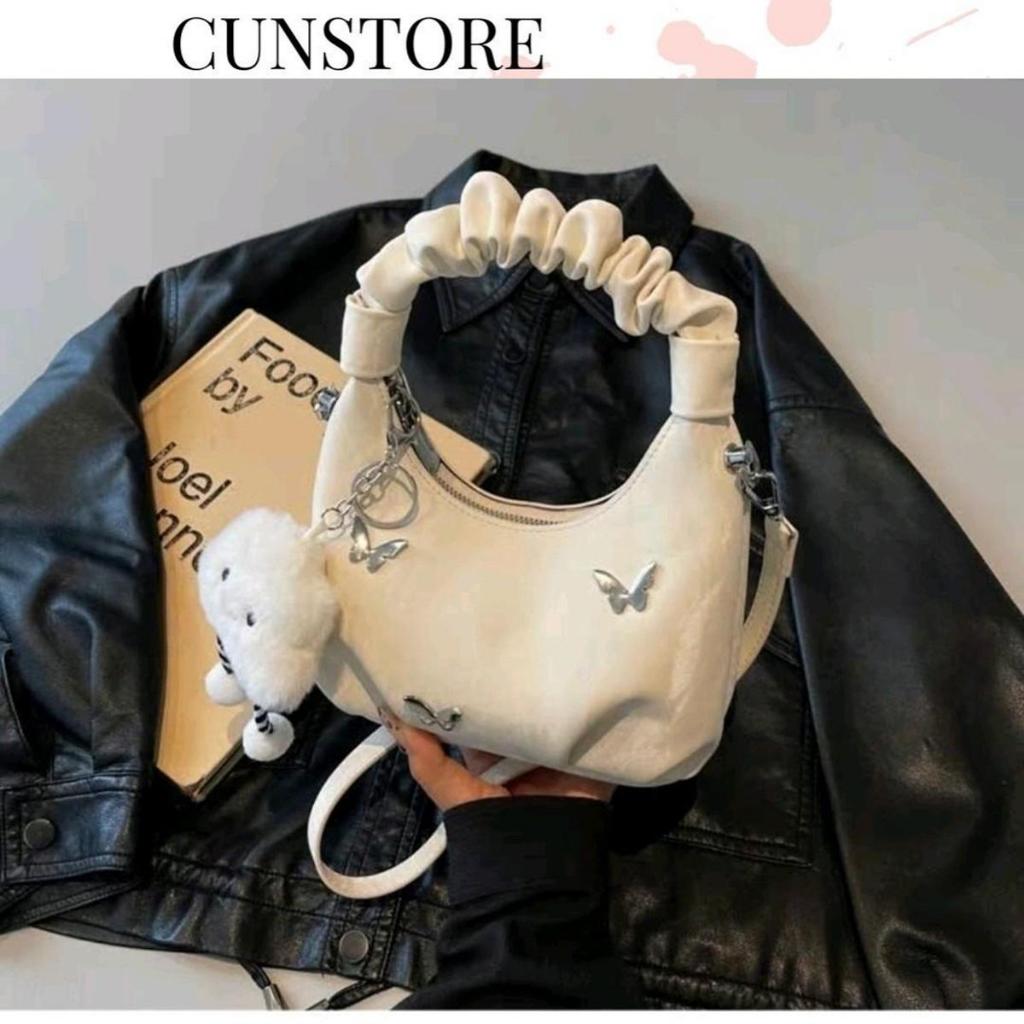(Tặng Charm) Túi Xách Nữ Quai Rúm Đính Phụ Kiện Xinh Sắn Cầm Tay Đeo Chéo CUN444