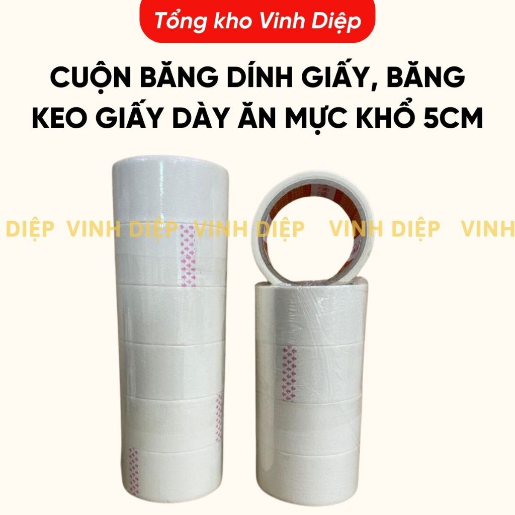 Cuộn băng dính giấy, băng keo giấy dày ăn mực khổ 5cm