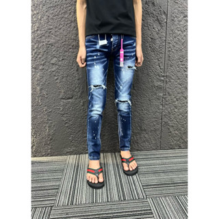 Quần Jean nam DSQ2 xanh 3 vá rách tangg Hồng Hót New